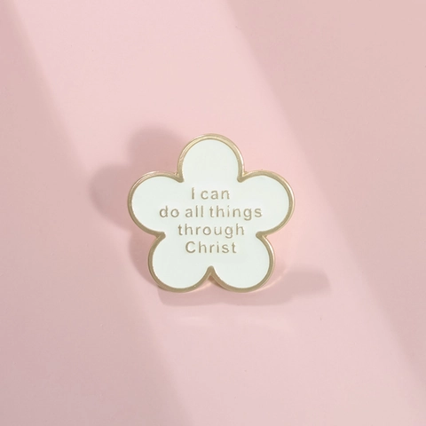 Emaille Blumen Brosche I Can Do All Things Through Christ Bibelvers Legierung Weiß Gold Floral Abzeichen Schmuck Zubehör