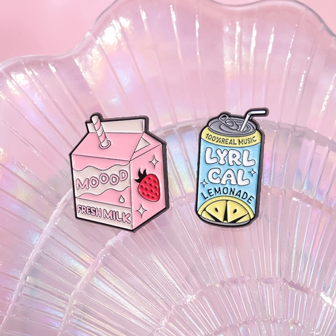 Juego de Broches de Esmalte de Botella de Bebida Cartón de Leche Aleación Pins para Mochila Decoración de Ropa Regalo