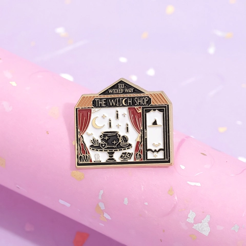 Witch Shop Magic Enamel Pin Alloy Brooch Badge With Moon Cauldron Crystal Ball Halloween Jewelry For Clothing Bag Decoration Gift
