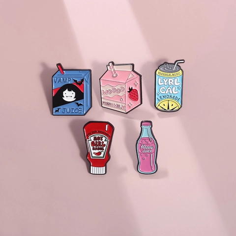 Juego de Broches de Esmalte de Botella de Bebida Cartón de Leche Aleación Pins para Mochila Decoración de Ropa Regalo