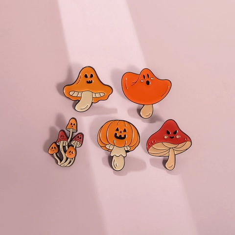 Cartoon Halloween Enamel Brooch Pin Set Mushroom Pumpkin Ghost Funny Cute Alloy Badge For Clothing Bag Jewelry Accessories