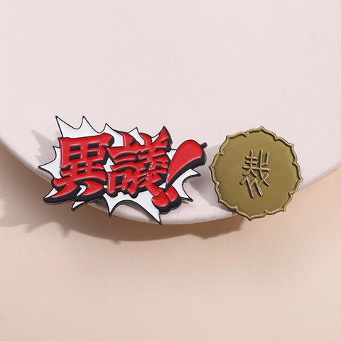 Zinklegierung Anime Spiel Inspirierte Brosche Objection Text Dialogblase Anstecknadel Emaille Abzeichen Für Kleidung Taschen Zubehör