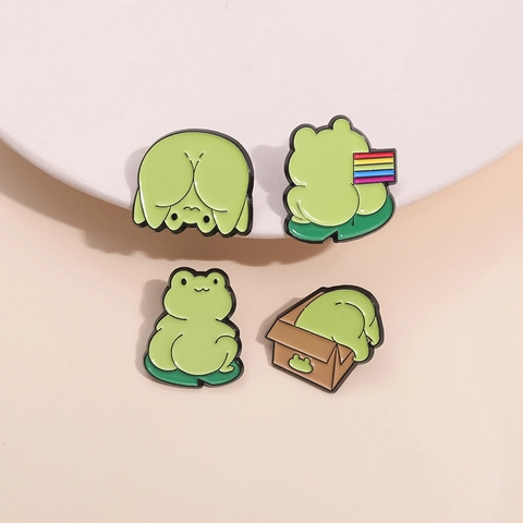 Lindo Pin de Esmalte de Rana Verde de Dibujos Animados Broche de Animal de Aleación de Zinc para Mochila Ropa Sombrero Accesorios Regalo