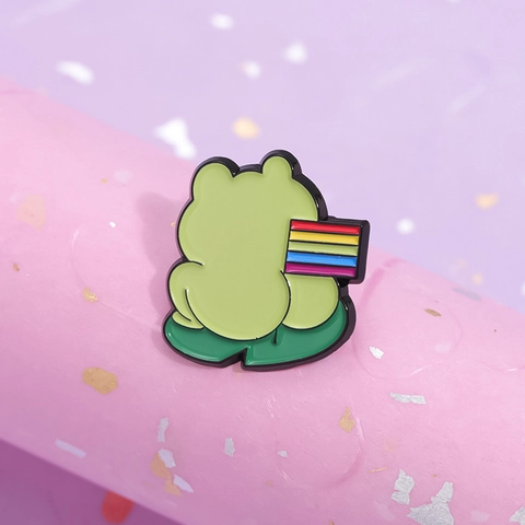 Cute Cartoon Frog Enamel Pins Alloy Fun Animal Brooch With Lotus Leaf Rainbow Flag Pride Lapel Pin For Clothing Bags Unisex