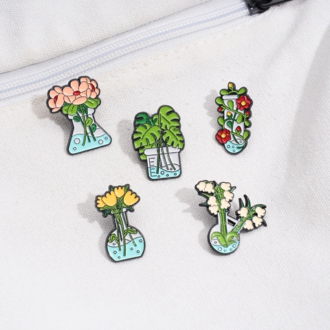 Kreative Wissenschaft Labor Blume Emaille Pins Für Damen Studenten Legierung Becher Flasche Tulpe Lilie Abzeichen Brosche Schmuck
