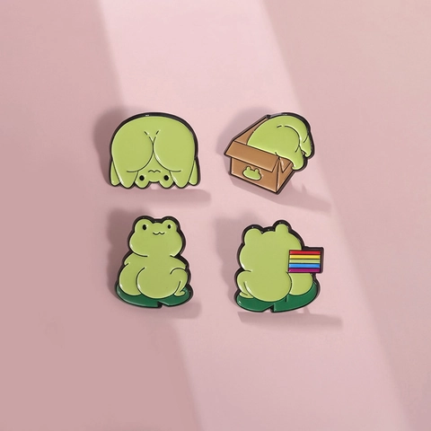 Cute Cartoon Frog Enamel Pins Alloy Fun Animal Brooch With Lotus Leaf Rainbow Flag Pride Lapel Pin For Clothing Bags Unisex