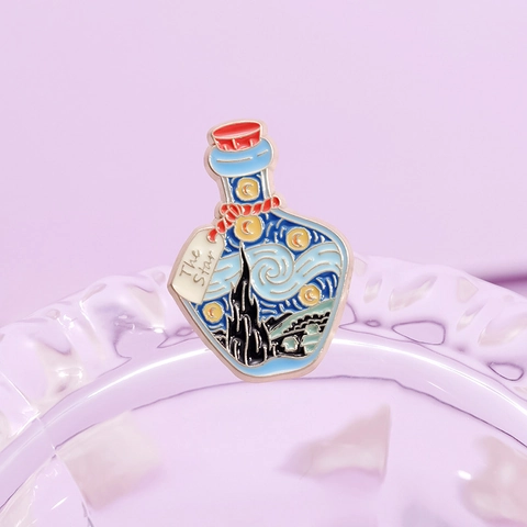 Artistieke Olieverfschilderij Emaille Pin Van Gogh Sterrennacht Zonnebloem Schedel Zandloper Broche Reversspeld Voor Tas