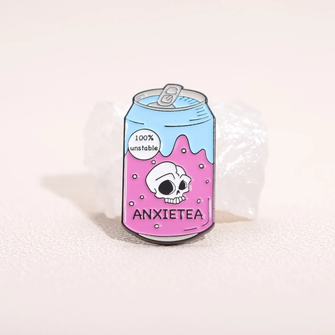 Creative Soda Can Alloy Enamel Brooch Pin With Skull Pattern ANXIETEA 100% Unstable Funny Slogan Trendy Cartoon Badge Jewelry