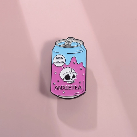Creative Soda Can Alloy Enamel Brooch Pin With Skull Pattern ANXIETEA 100% Unstable Funny Slogan Trendy Cartoon Badge Jewelry