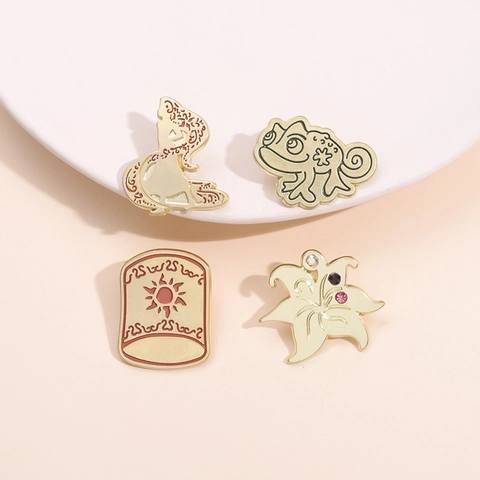 Alloy Emaille Pin Set Cartoon Prinzessin Silhouette Sonnentotem Chamäleon Magische Blume Strass Brosche Für Damen Schmuck Geschenk