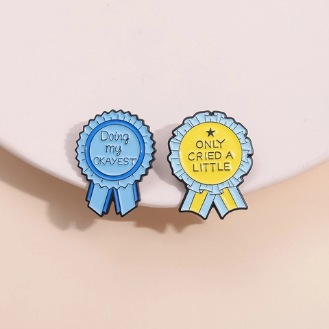Funny Enamel Pins Humorous Slogan Ribbon Medal Brooch Only Cried A Little Doing My Okayest Zinc Alloy Badge Jewelry Gift