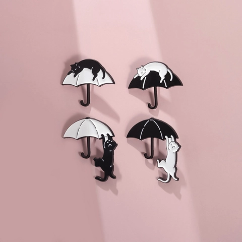 Simpatico Spilla in Smalto a Forma di Gatto e Ombrello in Lega Distintivo per Vestiti Borse Zaino Gioielli Creativi per Animali Regalo per Bambini Donna