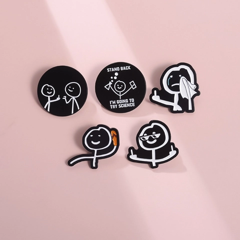 Funny Stickman Enamel Pin Black White Meme Brooch Cartoon Alloy Badge Science Experiment Quote Accessory For Clothing Backpack