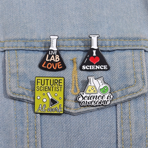 Science Lab Enamel Brooch Pins Zinc Alloy Chemical Flask Beaker Science Is Awesome Badge For Backpack Clothes Accessory