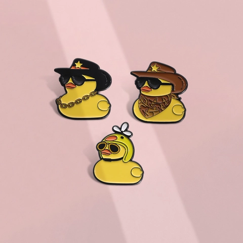 Cute Cartoon Yellow Duck Enamel Brooch Pins Cowboy Hat Propeller Helmet Hip Hop Duck Badge For Backpack Clothes Accessories Jewelry Gift