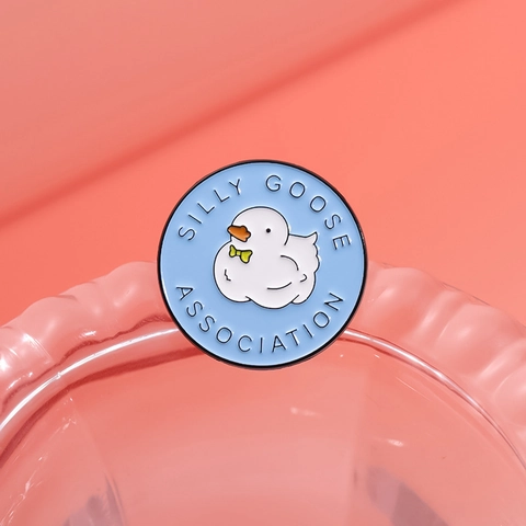 Silly Goose Association Enamel Pin Cute White Cartoon Goose With Bow Tie Round Zinc Alloy Brooch Badge For Clothing Decor