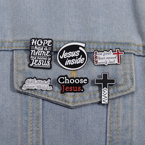 Vintage Legering Emaille Brosje Pin Christelijke Religieuze Slogans Kruis Patroon Mode Sieraden Accessoires Badge Unisex Cadeau