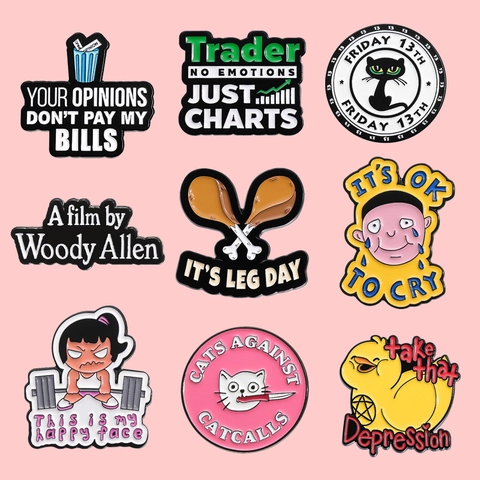 Lustige Emaille Pin Set Slogan Cartoon Tier Fitness Thema Brosche Für Rucksack Jacke Denim Dekor Zinklegierung Abzeichen Geschenk