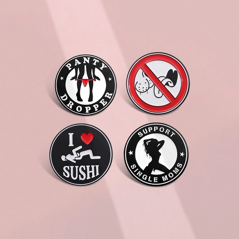 Lustige Geometrische Runde Metall Emaille Brosche Pin Set Humorvolles Buchstaben Muster Abzeichen Für Kleidung Taschen Dekoration Zubehör