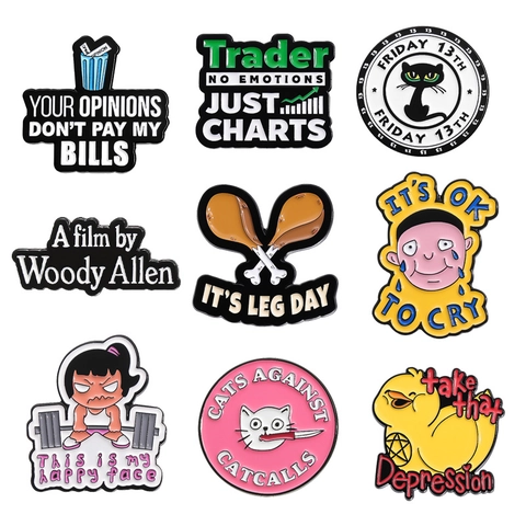 Lustige Emaille Pin Set Slogan Cartoon Tier Fitness Thema Brosche Für Rucksack Jacke Denim Dekor Zinklegierung Abzeichen Geschenk