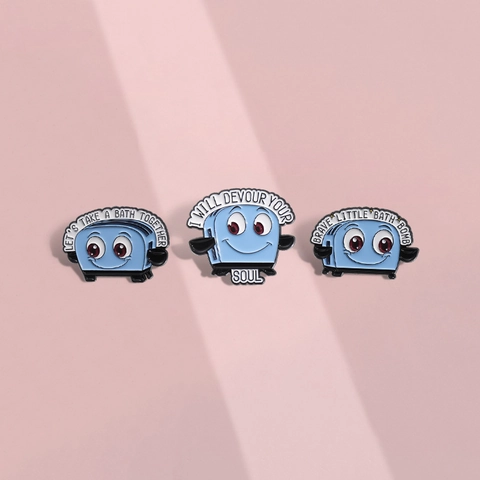 Funny Cartoon Toaster Enamel Brooch Pin Alloy Light Blue Baking Paint Lapel Pin Badge For Clothes Backpack Unisex Accessory