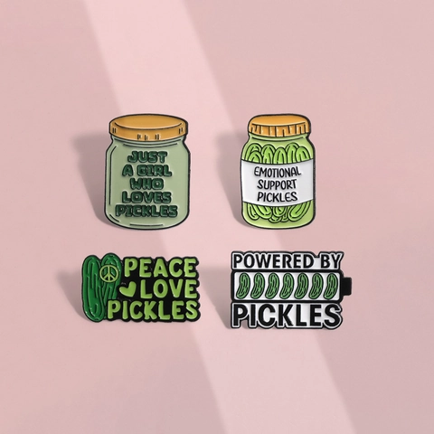 Funny Pickle Enamel Pin Creative Cartoon Jar Brooch For Women Men Alloy Lacquer Emotional Support Powered By Pickles Badge