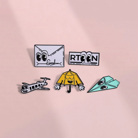 Cartoon Enamel Pin Alloy Brooch Cute Envelope Airplane Umbrella Paper Plane Badge For Backpack Denim Jacket Decoration