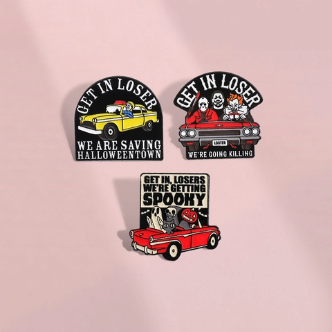 Halloween Enamel Pin Brooch Horror Movie Cartoon Car Skeleton Ghost Pumpkin Badge Accessory For Backpack Jacket Jewelry