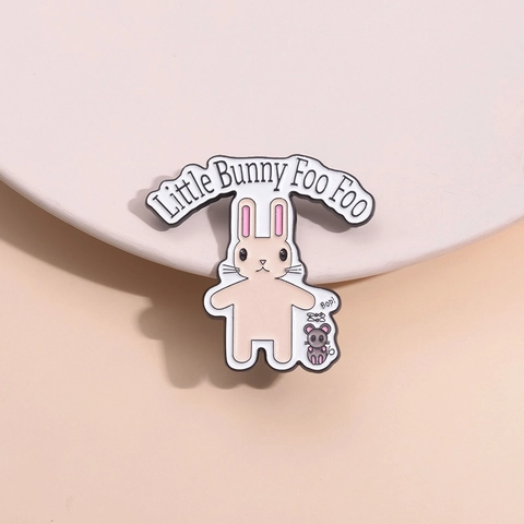 Little Bunny Foo Foo Enamel Pin Cute Pink Rabbit And Grey Mouse Zinc Alloy Brooch Badge For Backpack Clothes Accessory Gift