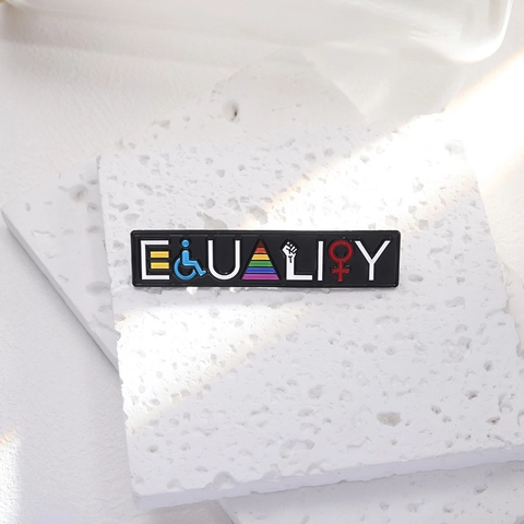 Equality Letter Enamel Pin Black Alloy Brooch Rainbow Pride Social Justice Badge For Clothes Bag Accessories Jewelry Gift