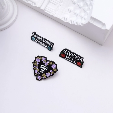 Creative Cartoon Alloy Enamel Brooch Pin Set Flower Heart Shape Shut Up Letter Badge For Clothes Bag Accessory