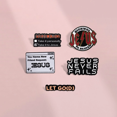 Broche Émaillée Religieuse Chrétienne Jesus Never Fails Highway To Heaven Alliage Broche pour Sac à Dos Vêtements Unisexe Cadeau