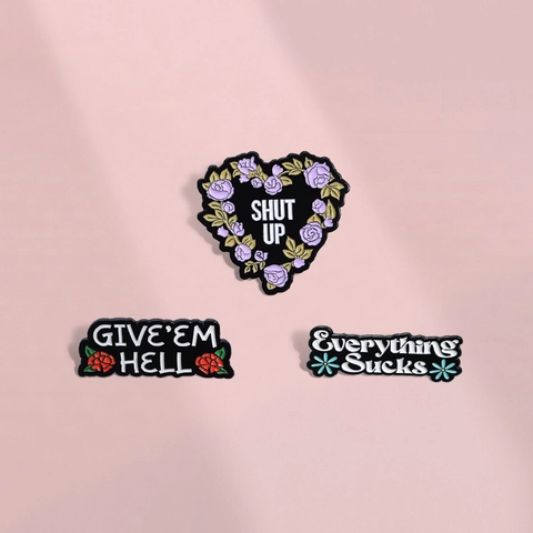 Creative Cartoon Alloy Enamel Brooch Pin Set Flower Heart Shape Shut Up Letter Badge For Clothes Bag Accessory