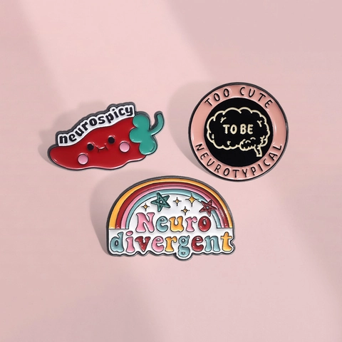 Ensemble Épinglettes Émail Neurodiversité Drôle Alliage Piment Cerveau Arc-En-Ciel Badge Broche Pour Sac À Dos Vêtements Veste Accessoires