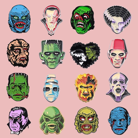 Ensemble d'Épingles en Émail Personnages de Films d'Horreur Alliage Gothique Broche de Monstre pour Halloween Fête Costume Sacs Décoration Bijoux