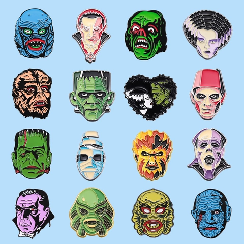 Ensemble d'Épingles en Émail Personnages de Films d'Horreur Alliage Gothique Broche de Monstre pour Halloween Fête Costume Sacs Décoration Bijoux