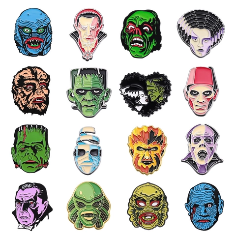 Klassieke Horrorfilm Monster Emaille Pin Legering Broche Badge Frankenstein Dracula Wolfman Mummie Voor Halloween Feest Decoratie