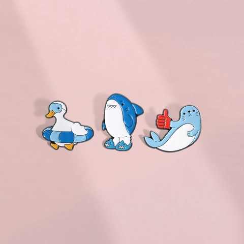 Cartoon Animal Enamel Pin Cute Blue Shark Seal White Duck Brooch Alloy Metal Lapel Badge For Backpack Clothing Accessory