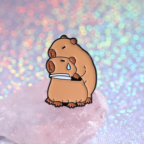 Cartoon Capybara Enamel Pin Alloy Animal Brooch Cute Water Pig Crocodile Bird Badge For Backpack Clothing Decoration Gift
