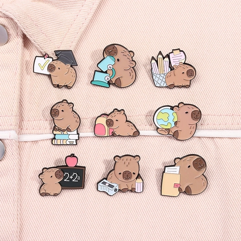 Süße Cartoon Wasserschwein Emaille Brosche Pin Zinklegierung Tier Badge Für Rucksack Kleidung Dekoration Abschluss Schule Serie Student Geschenk