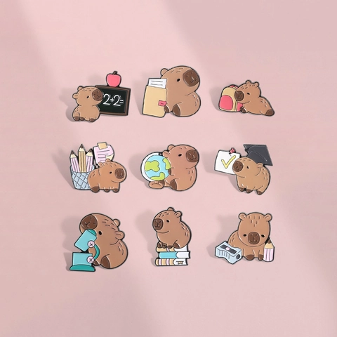 Lindos Broches de Esmalte de la Serie de Estudio de Carpincho de Dibujos Animados Pin de Aleación para Decoración de Mochila Ropa