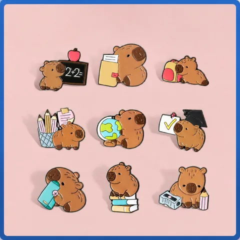 Cute Cartoon Capybara Enamel Pin Study Series Alloy School Badge For Backpack Clothing Accessory Gift For Students Kids