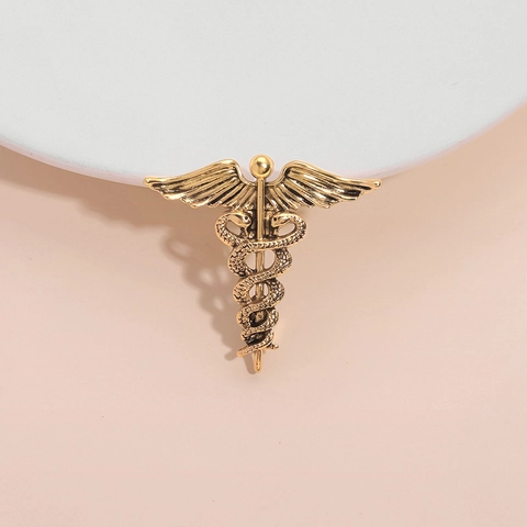 Spilla Caduceo Vintage Color Oro in Lega Simbolo Medico per Medici Infermieri Regalo di Laurea Accessori Moda Gioielli