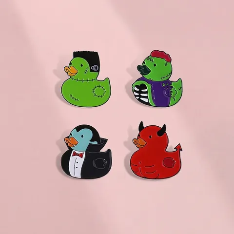 Halloween Cartoon Duck Enamel Pin Badges Alloy Vampire Zombie Frankenstein Devil Funny Animal Brooch Pins For Clothing Bags