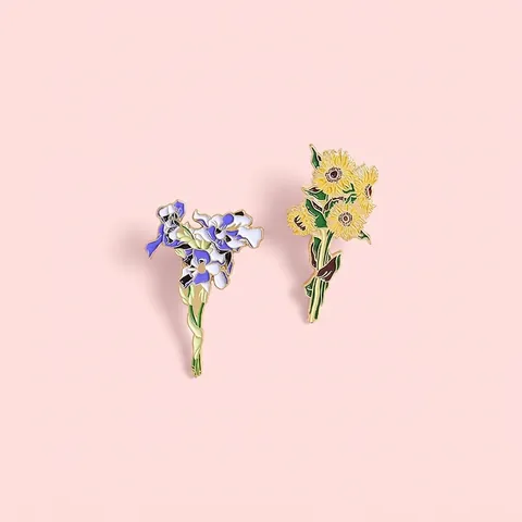 Künstlerische Legierung Emaille Blumenbrosche Anstecknadel Sonnenblume Iris Form Ölgemälde Stil Zubehör Für Kleidung Anzüge Taschen Schmuck