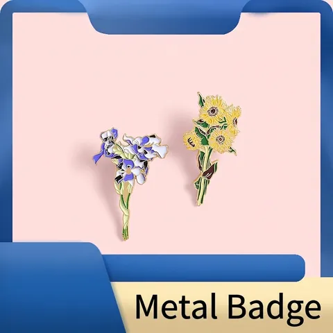 Künstlerische Legierung Emaille Blumenbrosche Anstecknadel Sonnenblume Iris Form Ölgemälde Stil Zubehör Für Kleidung Anzüge Taschen Schmuck