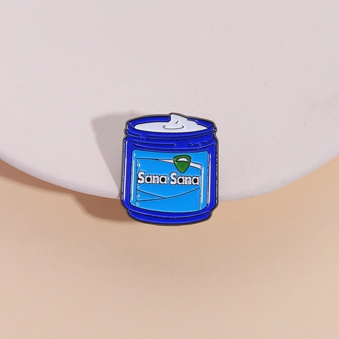 Spilla in Smalto Creativa a Forma di Barattolo di Crema Blu Lettera Sana Sana in Lega di Zinco Laccata per Zaino Abbigliamento Unisex