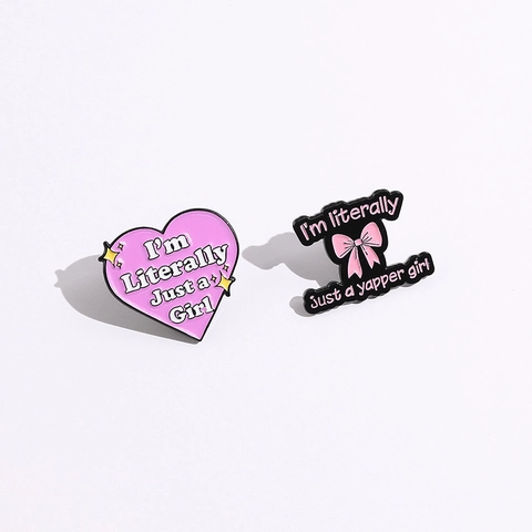 Fashion I'm Literally Just A Girl Enamel Pin Pink Heart Brooch Yapper Girl Bow Badge Alloy Backpack Clothing Accessory
