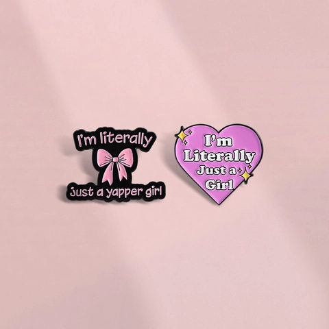 Funny Enamel Pin Brooch For Women Girl Pink Heart Bowknot Shape I Am Literally Just A Girl Slogan Jewelry Badge For Bag Clothes