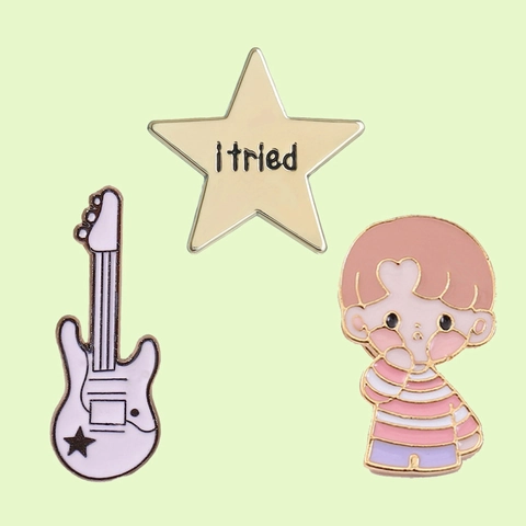 Cartoon Guitar Enamel Pin White Guitar Star Badge Cute Boy I Tried Star Brooch For Clothing Backpack Accessories Gift